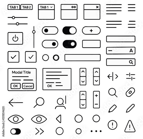 50 Web Interface Icons – Flat Black and White Vector UI Elements Set