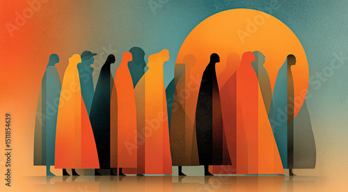Unity in Diversity Abstract Art, People Illustration with Earth Tones and Gradient Backdrop