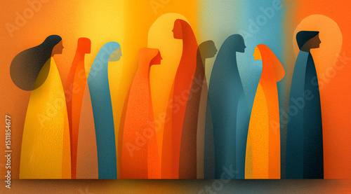 Unity in Diversity Abstract Art, People Illustration with Earth Tones and Gradient Backdrop