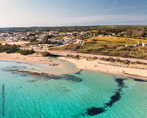 Spiaggia di San Pietro in Bevagna e la foce del fiume Chidro - Salento, Manduria, Taranto, Italy