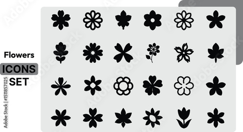Black flower vector set feature abstract floral design silhouettes, and geometric patterns. 