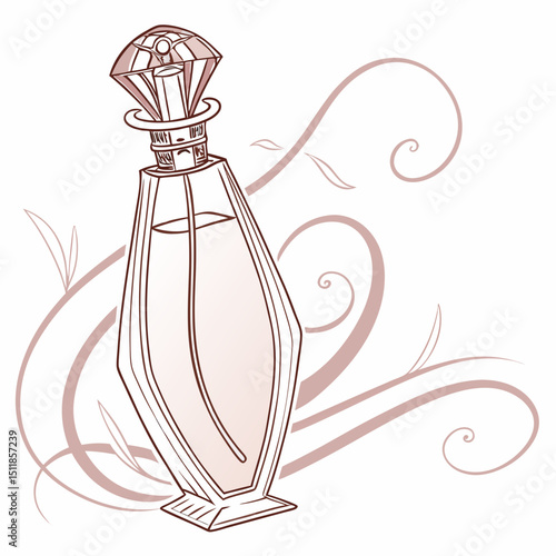 Elegant perfume bottle illustration with floral accents for beauty and fragrance themes