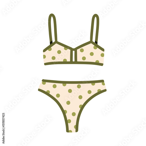 Bikini, women lingerie with polka dot pattern. Two-piece underwear with bra, ...