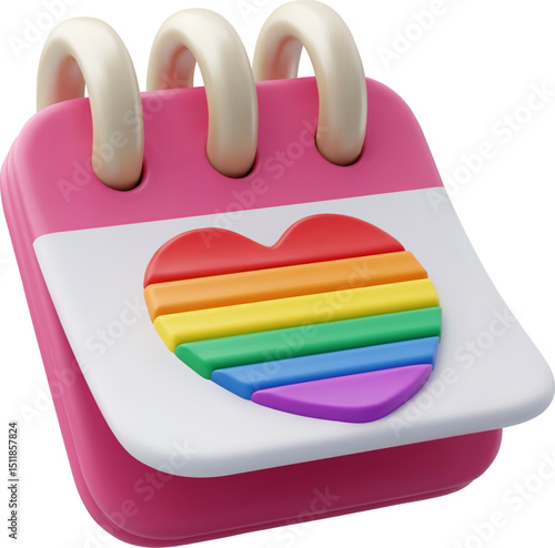 3d Vector Calendar with rainbow heart isolated, Pride LGBTQ, Pride day concept.