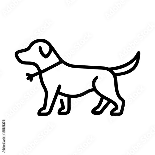 Line drawing of a dog standing with collar on white background  