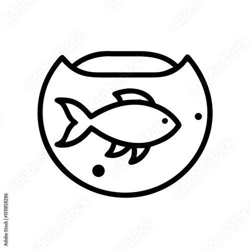 Simple line drawing of fish swimming in round fishbowl