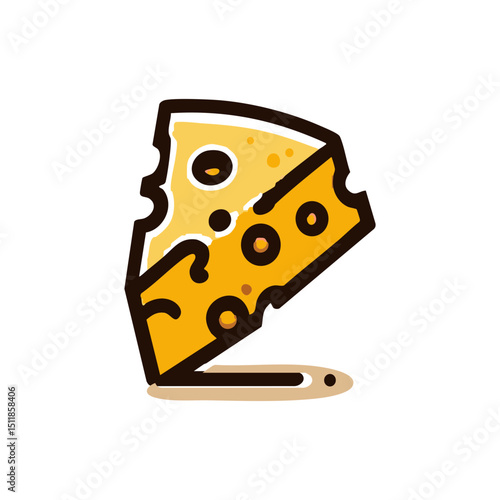 Cheese slice with holes and colorful design on white background  