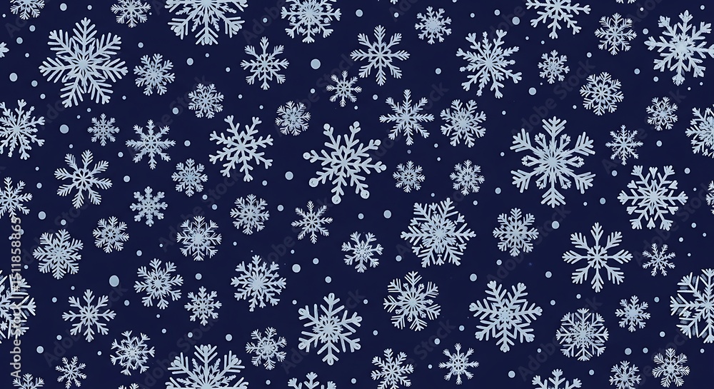 Elegant Seamless Pattern of White Snowflakes on a Dark Blue Background