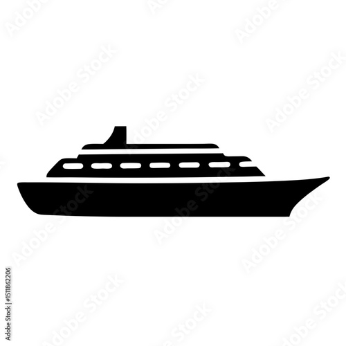 Black and white silhouette illustration of a luxury yacht boat vessel