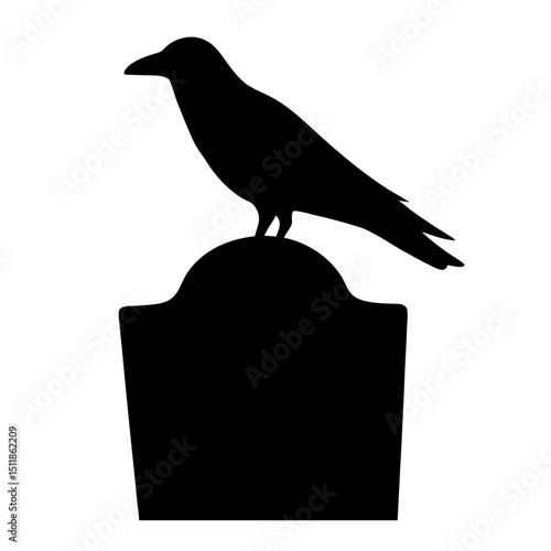 A solitary crow perched on a tombstone creates an atmosphere of dread