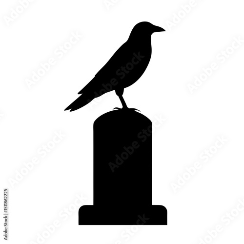 Silhouette of a Crow on a Tombstone, symbolizing mortality and the afterlife