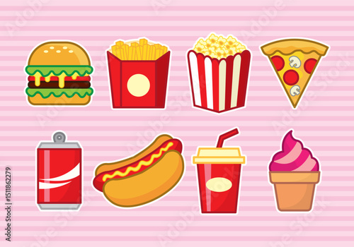 Concession stand icons food drinks and entertainment symbols