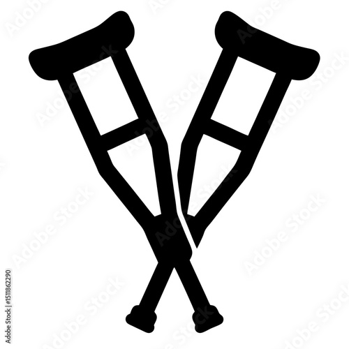 A pair of black crutches are crossed against a white background