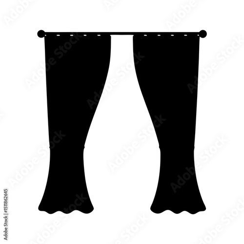 Elegant black curtain silhouette with valance and decorative ends adds sophistication