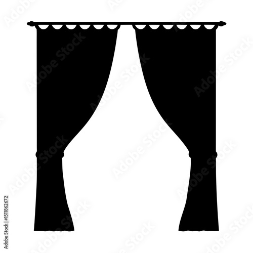 Elegant black curtains silhouette with a decorative rod and flowing fabric
