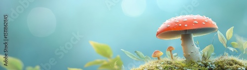 Observing a vibrant red mushroom in a serene forest nature photography calm environment close-up view