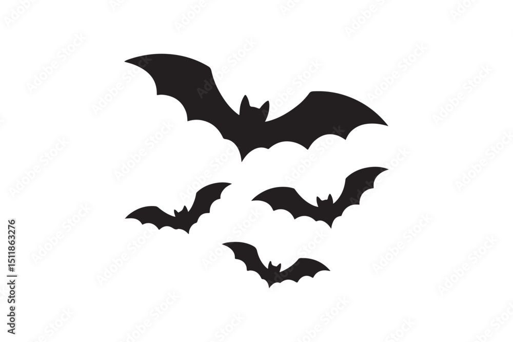 Naklejka premium Bats flying silhouette vector art illustration on white background