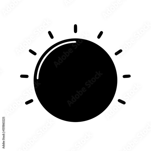 Simple black and white sun icon with rays emanating from it