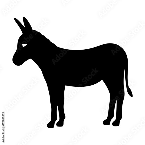 Elegant silhouette of a donkey standing against a plain white background