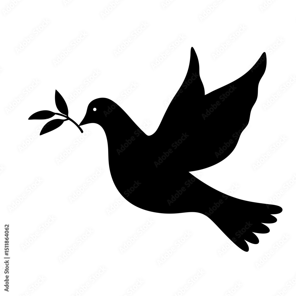Obraz premium Black Silhouette Dove with Olive Branch as a Symbol of Peace