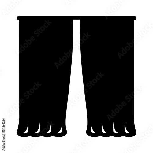 Elegant black silhouette illustration of curtains against a white background space