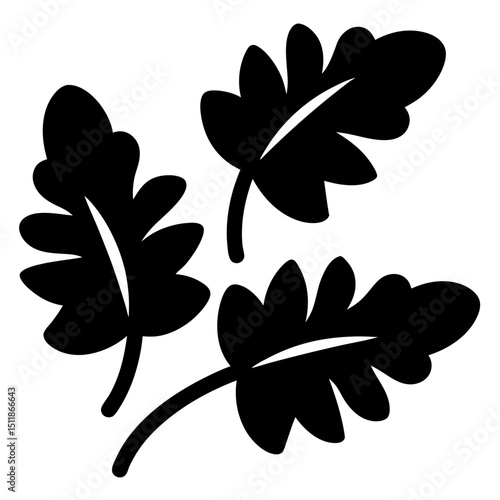 Three bold silhouette leaves with prominent veins and organic forms art
