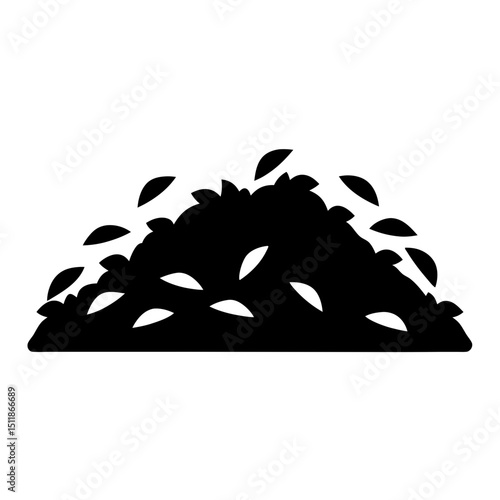 Simple black silhouette of a pile of fallen leaves isolated on white