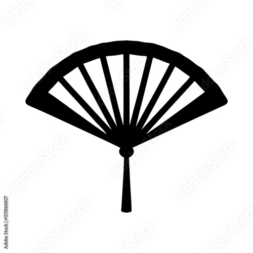 Silhouette of traditional Asian folding fan in black and white style image