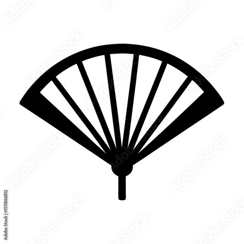 Silhouette of traditional Asian folding fan in black and white style image