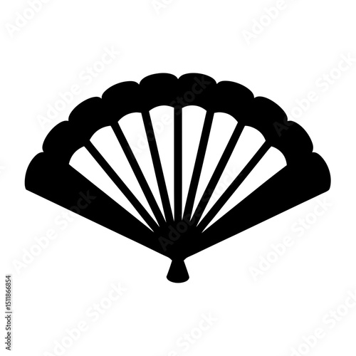 Elegant black hand fan silhouette with a scalloped edge design