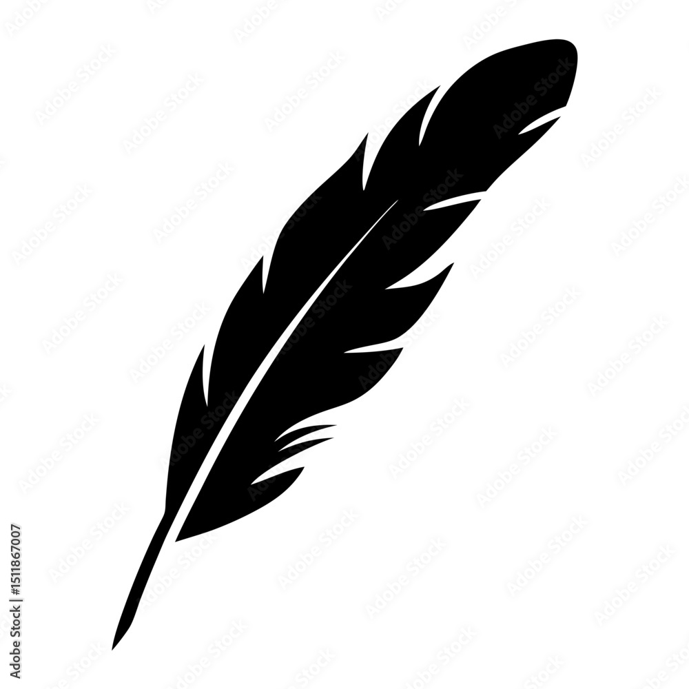 Fototapeta premium Black and White Silhouette of a Feather with Intricate Details