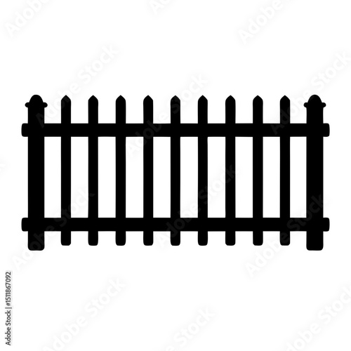 Simple black silhouette illustration of a traditional picket fence on white