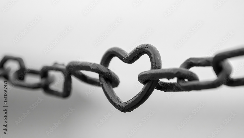 Obraz premium An intertwined chain forming a heart symbol in monochrome close