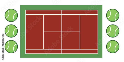tennis court with tennis balls on the side