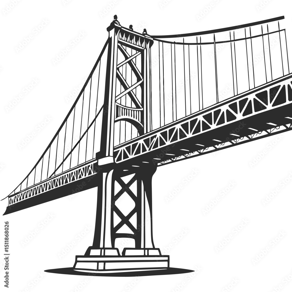 Fototapeta premium Metal cable suspension bridge vector on white background, bridge icon, bridge logo. Adobe Illustrator Artwork