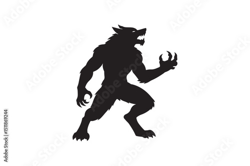 Werewolf silhouette vector art illustration on white background