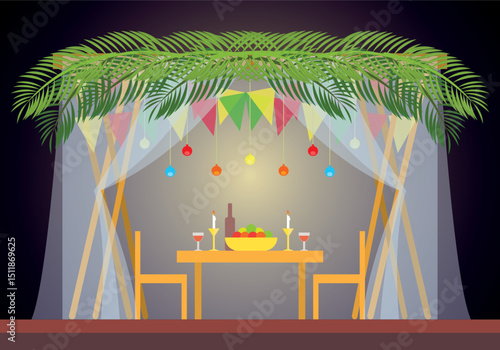 Detailed sukkah illustration festive jewish holiday booth design