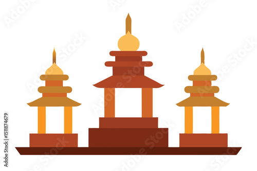Clay incense stands shaped like temples in spiritual home decor vector art illustration