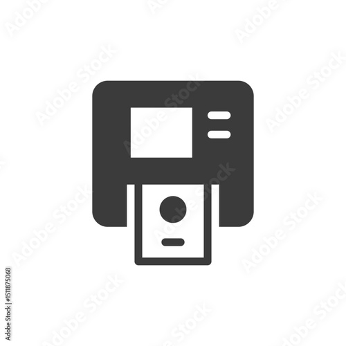 ATM, solid icon. Automated cash withdrawal and banking.