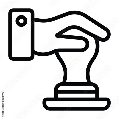 Hand and seal stamp line icon, jurisprudence concept. Vector graphics. Notary lawyer hand with signet, justice sign on white background, style for mobile or design.
