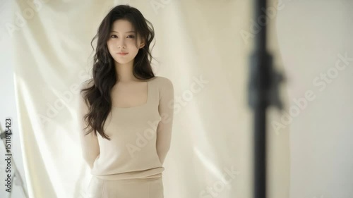 美しく輝く日本人モデル、スタジオ撮影　笑顔と緊張の舞台裏
