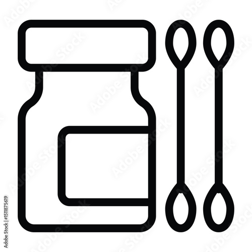 Two ear cotton swabs and jar line icon, pharmacy concept. Vector graphics. Jar of medicine and swab stick pair sign on white background, style for mobile or web design.