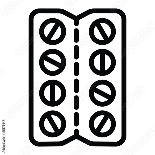 Tablet blister line icon, pharmacy concept. Vector graphics. Packaging for tablet, medicine sign on white background, style for mobile or design.