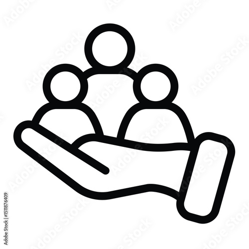 Hand with candidates group line icon, design recruitment concept. Vector graphics. People crowd in hand, human recourse sign on white background, style mobile or design.