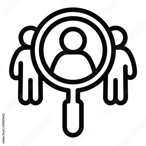 Magnifier and man line icon, design recruitment concept. Vector graphics. Search for job candidate, human recourse sign on white background, style mobile or design.