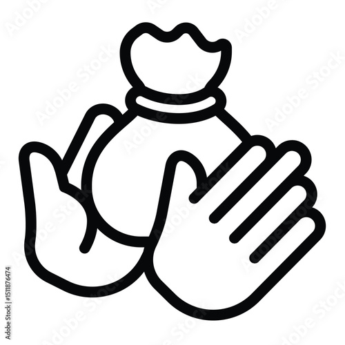 Bounty bag in hands line icon, design recruitment concept. Vector graphics. Hands with salary sack, money reward sign on white background, style mobile or design.