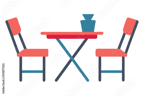 Compact apartment dining setup with folding chairs and minimal layout vector art illustration