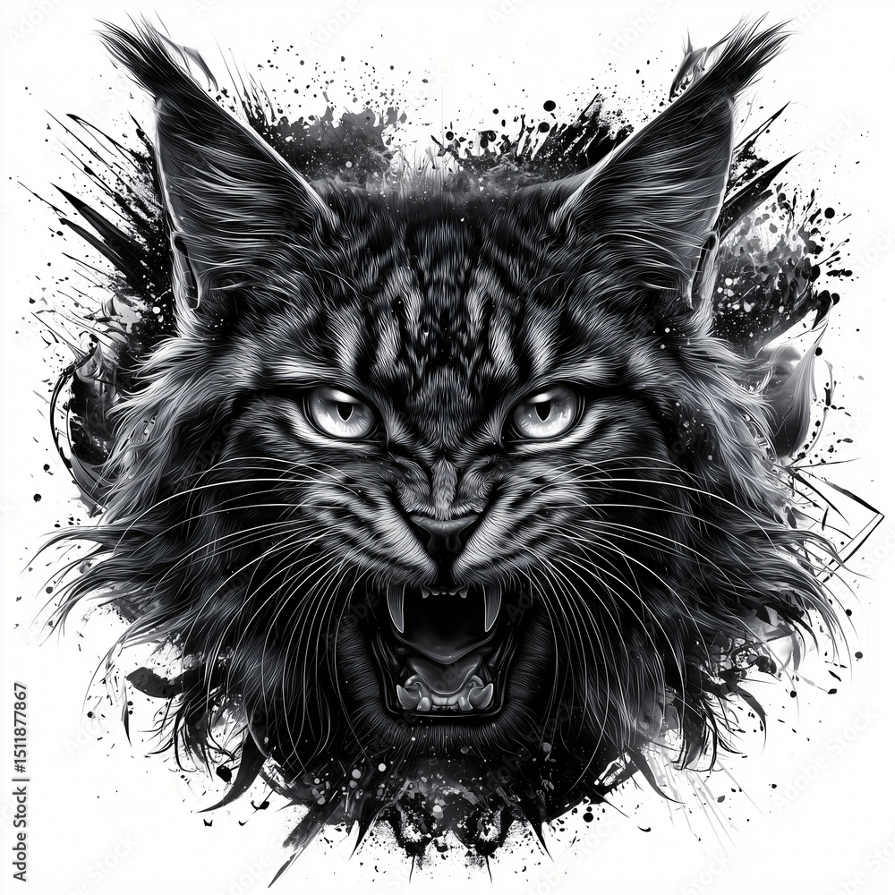 Obraz premium Black and white drawing of Cat head