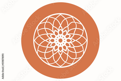 Delicate mandala pattern in fine white lines on terracotta surface vector art illustration