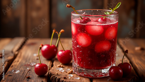 Refrescante de zumo de cereza enm vaso de cristal 